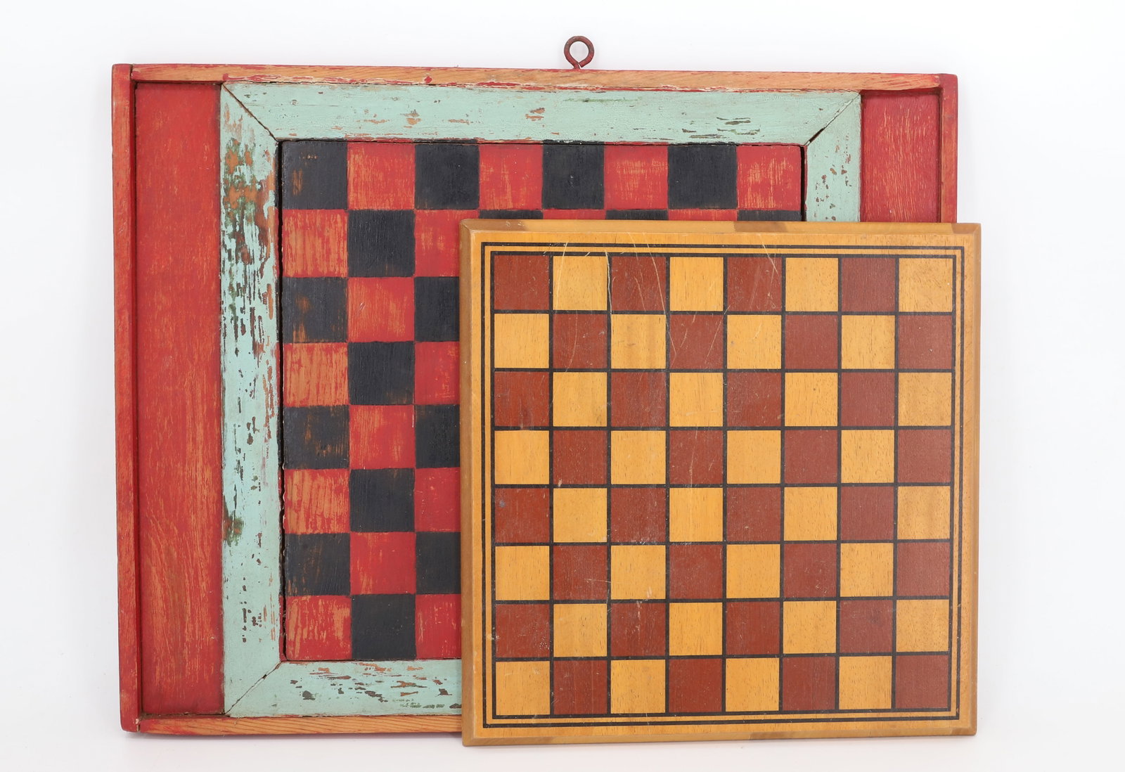 (2) WOODEN GAME BOARDS: ONE HANDPAINTED IN FRAMEWORK. 18 1/2" X 15". SMALLER 11 1/2" X 11 1/2". PLEASE READ CAREFULLY - Terms for Purchasing and Shipping of Auction Items. Please read carefully before bidding. All payments f