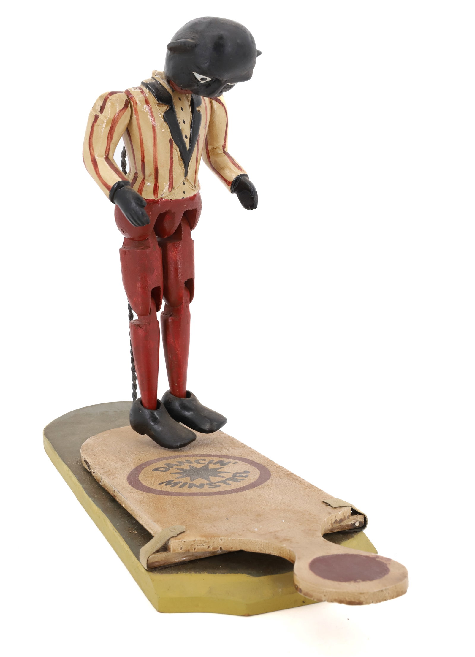 FOLK ART "DANCIN' MINSTREL" TOY: PAINTED WOOD. JOINTED FIGURE. 15" X 18". PLEASE READ CAREFULLY - Terms for Purchasing and Shipping of Auction Items. Please read carefully before bidding. All payments for purchases will be made throu