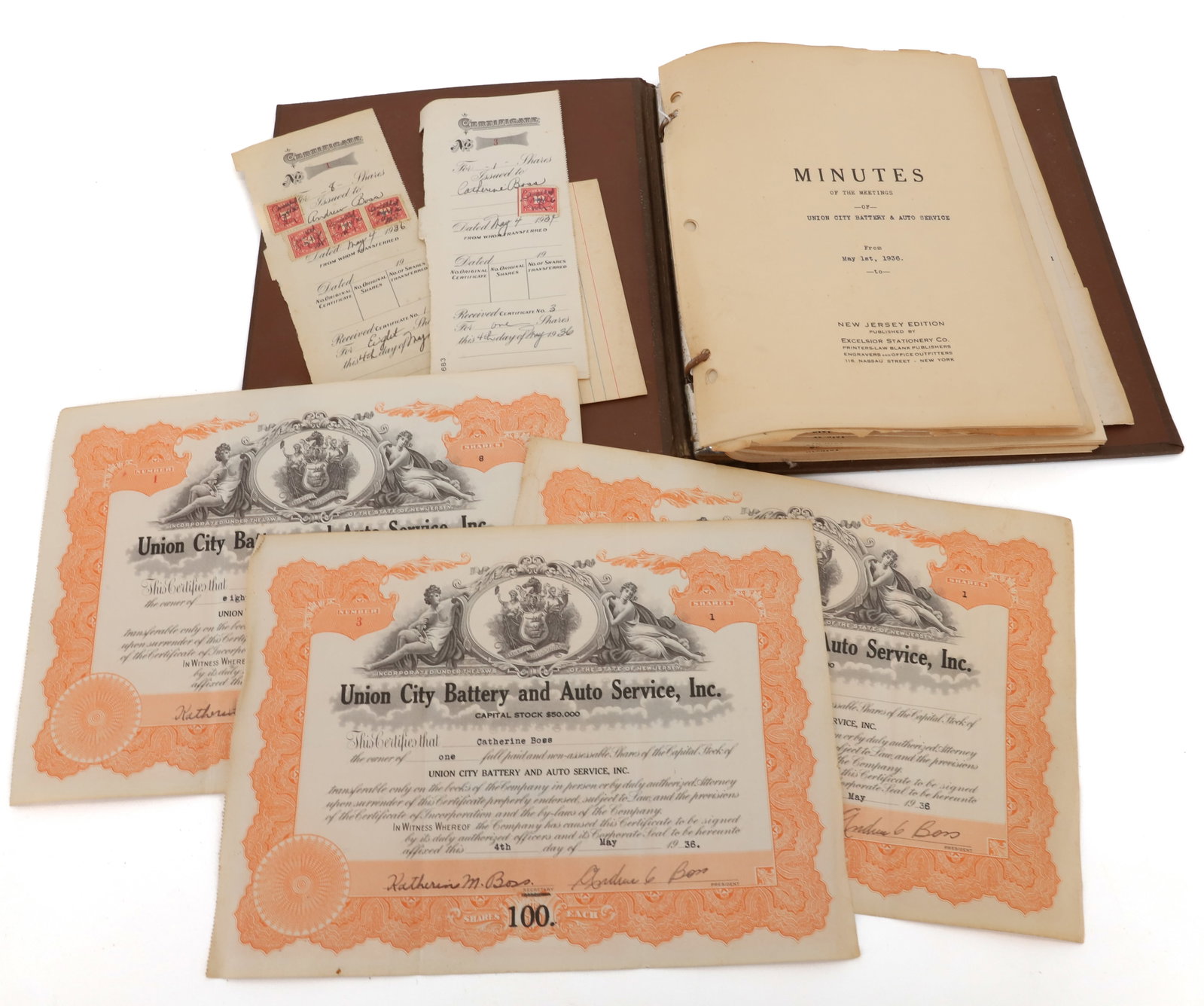 UNION CITY BATTERY & AUTO SERVICE: 1930S STOCK CERTIFICATES AND MINUTES OF MEETINGS. PLEASE READ CAREFULLY - Terms for Purchasing and Shipping of Auction Items. Please read carefully before bidding. All payments for purchases will be m