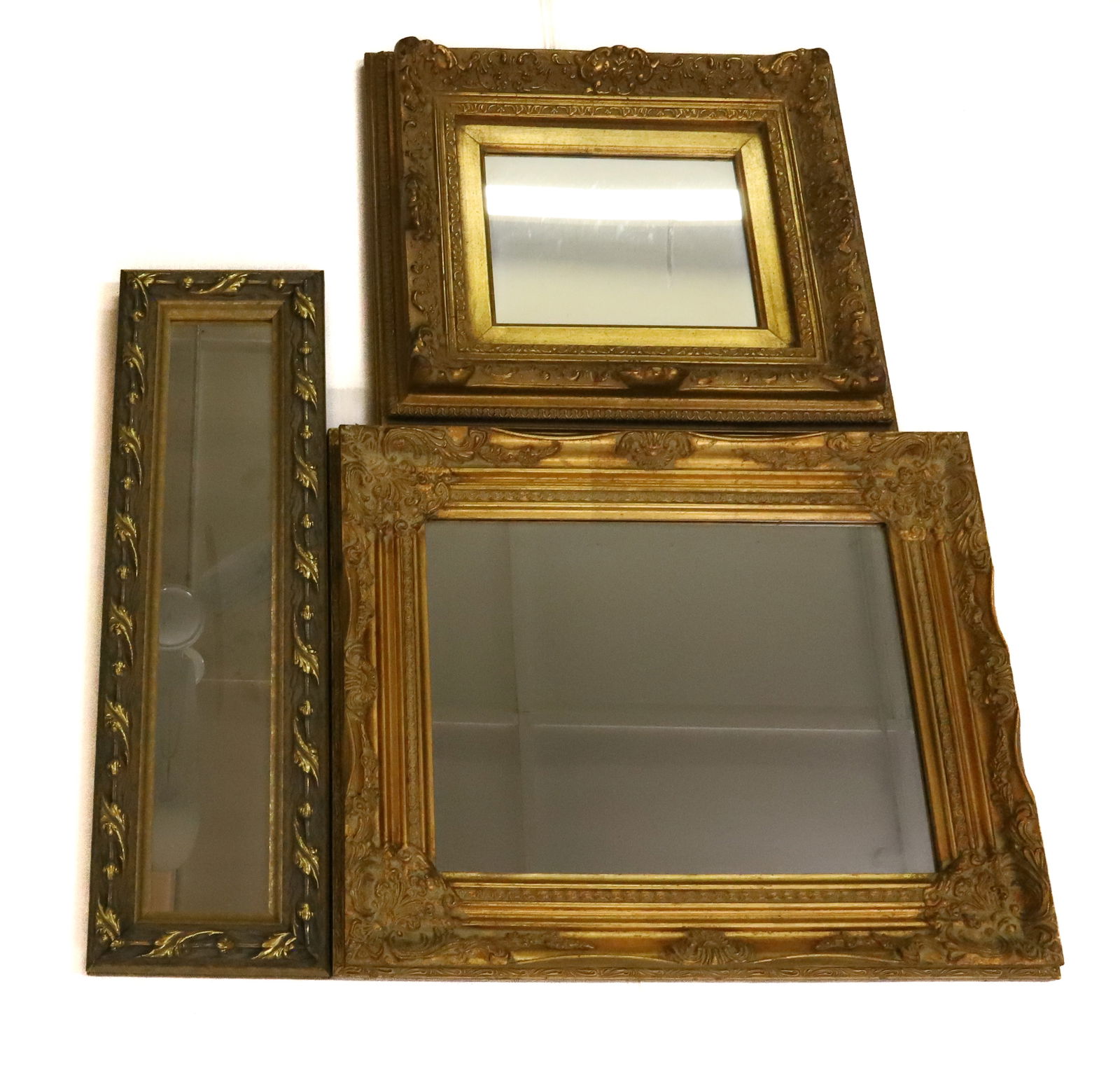 (3) CONTEMPORARY WALL MIRRORS: ALL IN GOLD FRAMES 21 1/4" X 17 1/2",23" X 7", 17 3/4" X 15 1/2" PLEASE READ CAREFULLY - Terms for Purchasing and Shipping of Auction Items. Please read carefully before bidding. All payments for purc