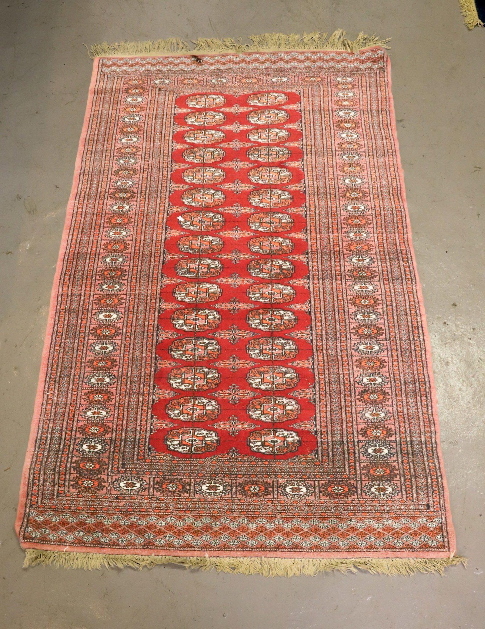 PAKISTANI BOKHARA STYLE WOOL RUG: NICE RED COLOR WITH OVERALL PATTERNS AND BORDERS, 37" X 61" PLEASE READ CAREFULLY - Terms for Purchasing and Shipping of Auction Items. Please read carefully before bidding. All payments for purchases