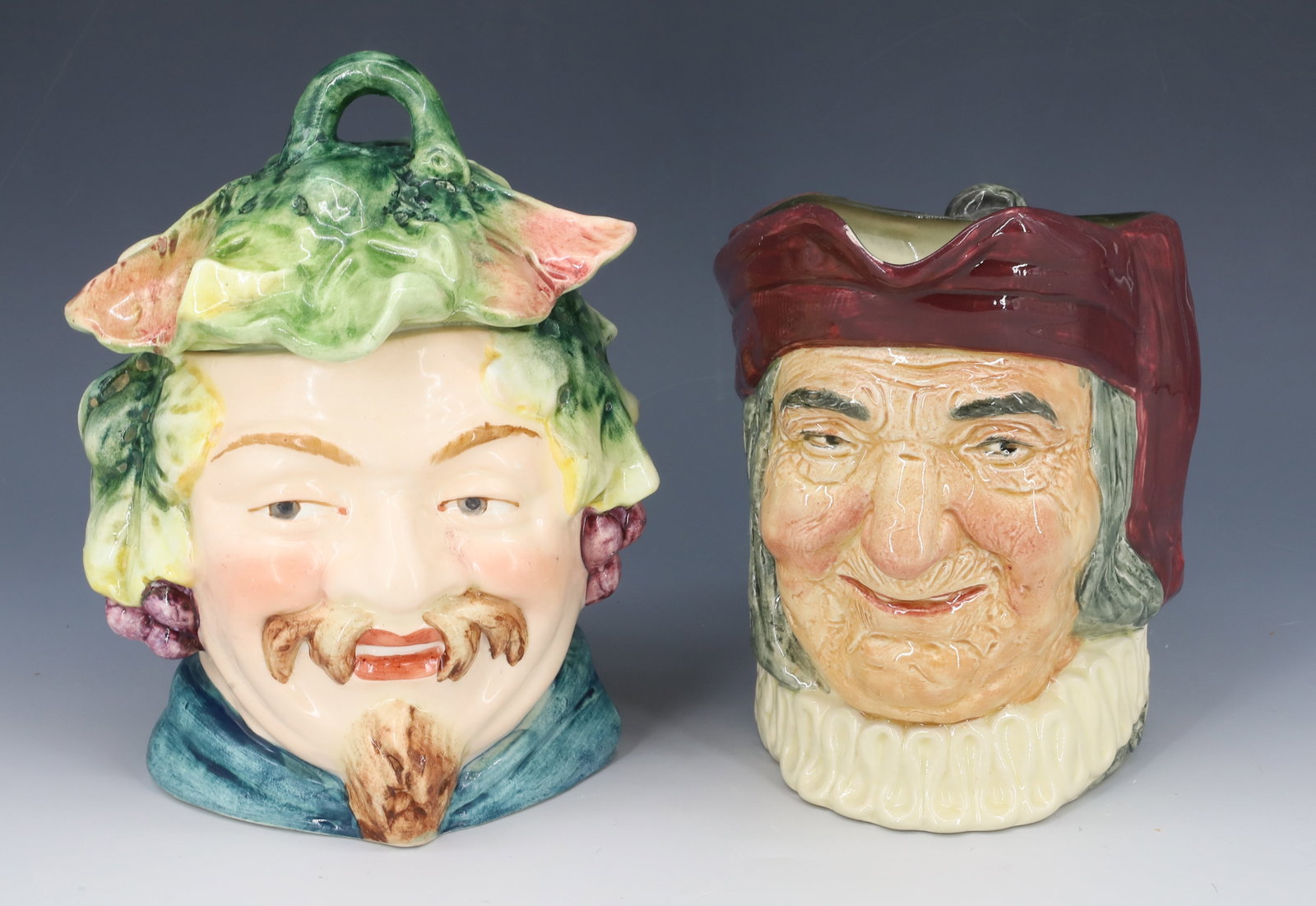 (2) VINTAGE MAJOLICA HUMIDOR AND ROYAL DOULTON TOBY: VICTORIAN HUMIDOR OF BACCHUS AND ROYAL DOULTON SIMON CELLAR TOBY MUG 7"H,6"H PLEASE READ CAREFULLY - Terms for Purchasing and Shipping of Auction Items. Please read carefully before bidding. All payme