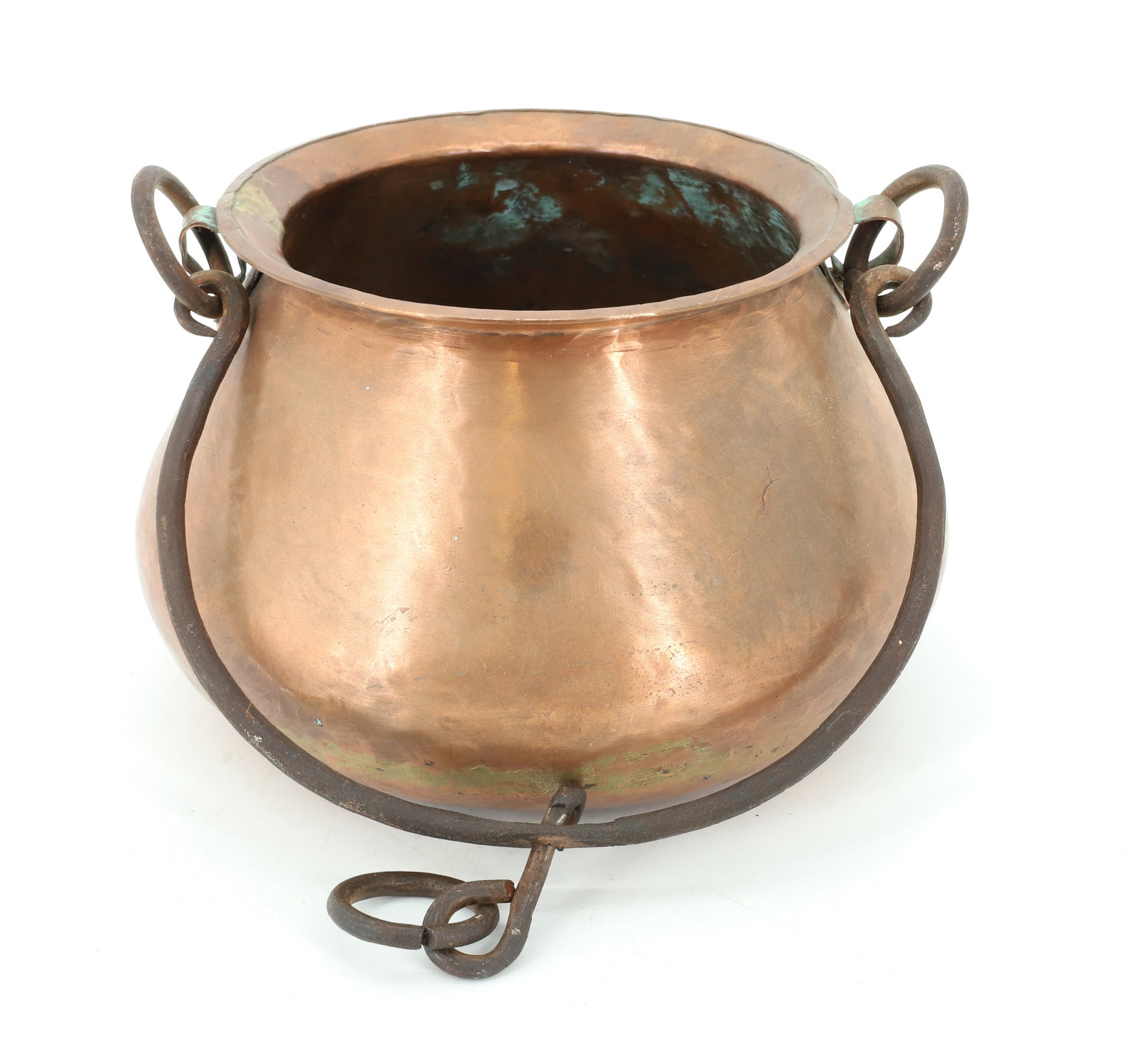 PRIMITIVE HANGING POT: IRON RING HANDLE, DOVETAILS, FOLDED RIM 6 1/2" X 10" PLEASE READ CAREFULLY - Terms for Purchasing and Shipping of Auction Items. Please read carefully before bidding. All payments for purchases will b