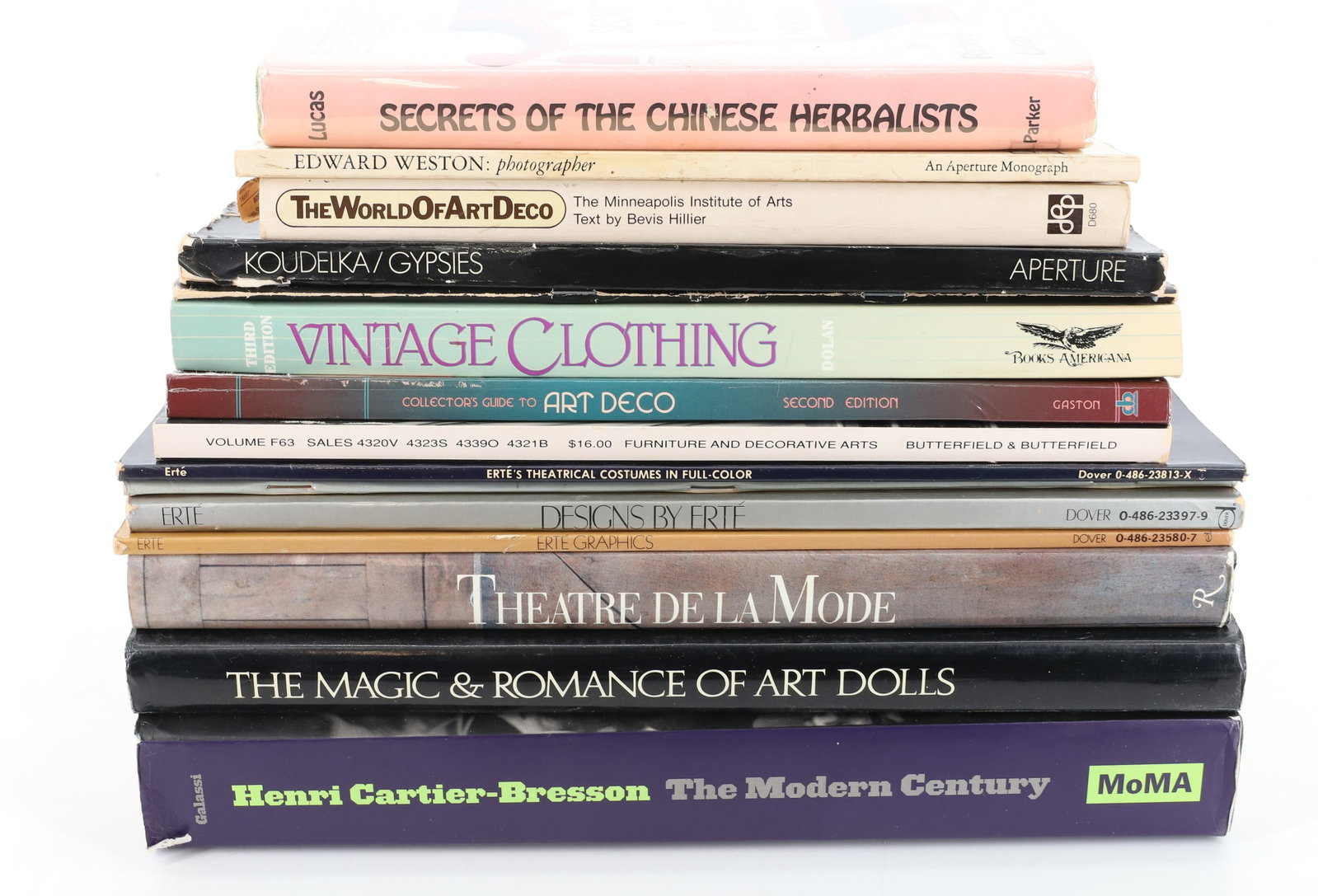 (15) REFERENCE, ART, PHOTO, DOLLS BOOKS: VINTAGE CLOTHING,COSTUMES, ART DECO, HENRI CARTIER-BRESSON THE MODERN CENTURY, CHINESE HERBALISTS ETC 12" X 11" PLEASE READ CAREFULLY - Terms for Purchasing and Shipping of Auction Items. Please read 