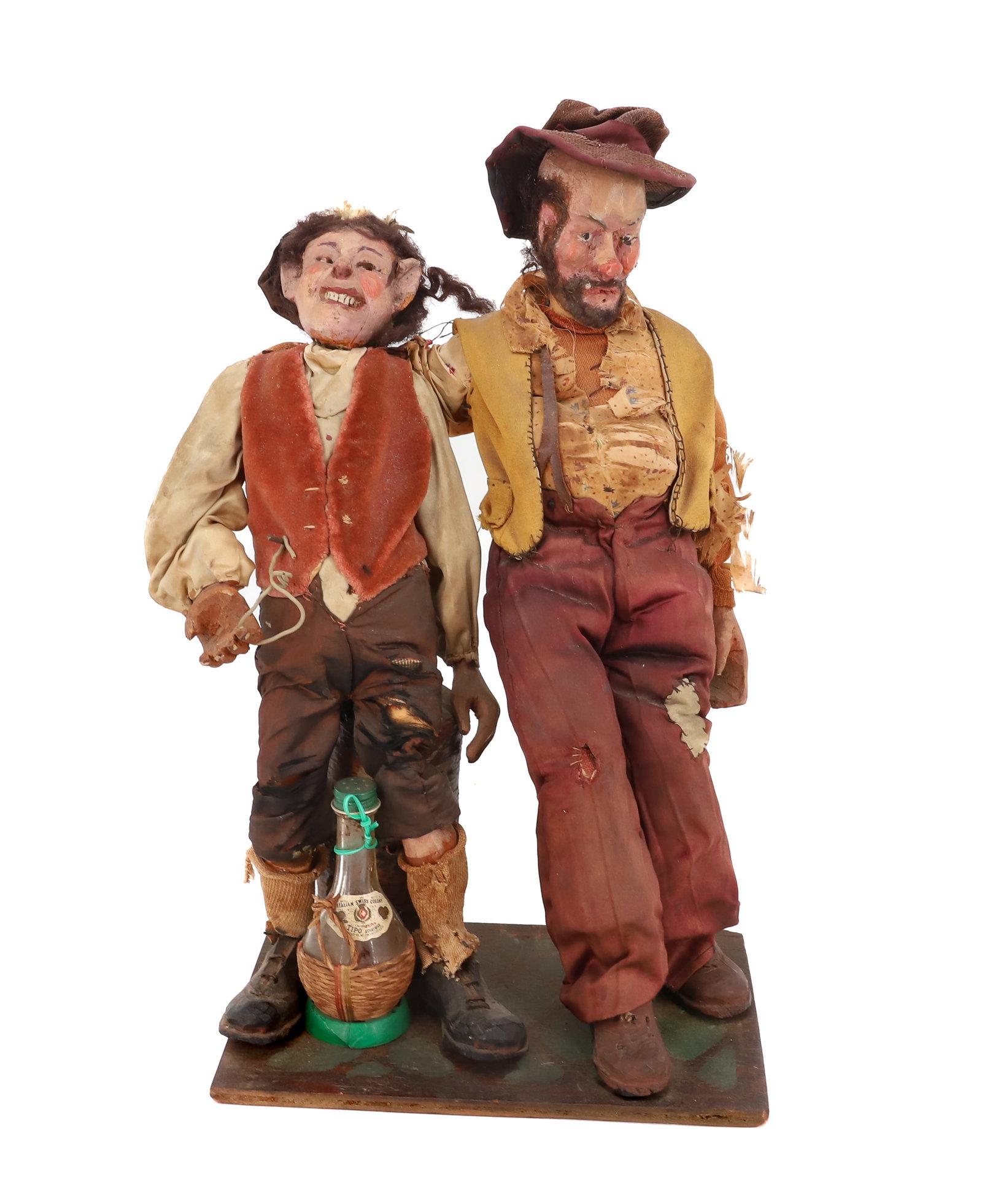 ANTIQUE FRENCH TWO MALE DOLL FIGURINES: ANTIQUE CARVED WOODEN SHOES DETAILED CLOTHING WITH COMPOSITION HEADS 16" PLEASE READ CAREFULLY - Terms for Purchasing and Shipping of Auction Items. Please read carefully before bidding. All payments 