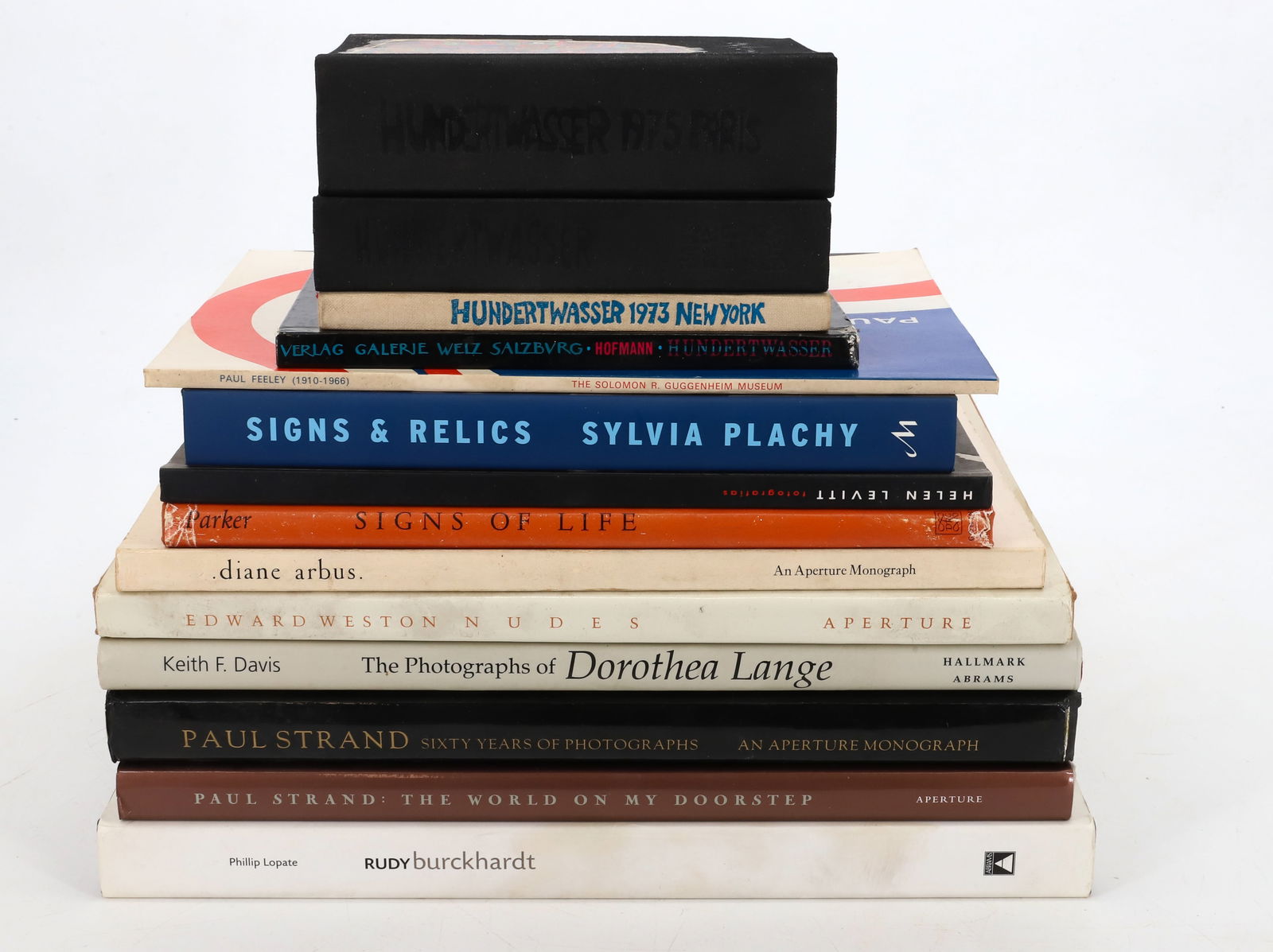 (14) MODERN ART REFERENCE / COFFEE TABLE BOOKS: HUNDERT WASSER VINTAGE REFERENCES, RUDY BURKHARDT, PAUL STRAND, EDWARD WESTON ETC 12" X 10" PLEASE READ CAREFULLY - Terms for Purchasing and Shipping of Auction Items. Please read carefully before bid