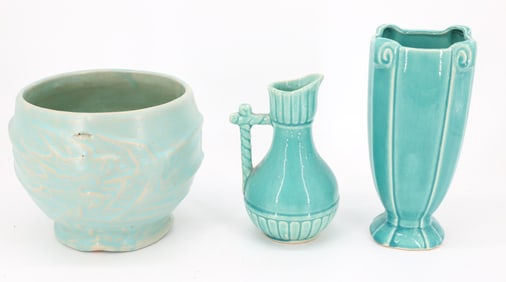 (3) POTTERY VASES AND PITCHER