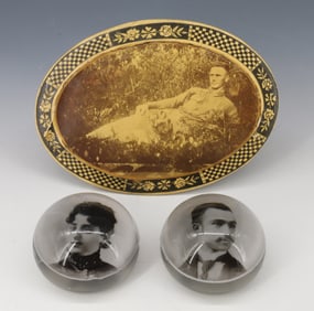 PORTRAIT PAPERWEIGHTS AND PHOTOGRAPH