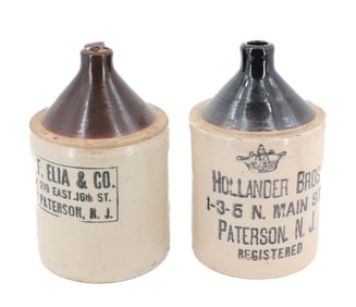 (2) STONEWARE  ADVERTISING JUGS