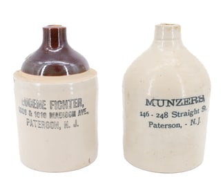 (2) STONEWARE  ADVERTISING JUGS