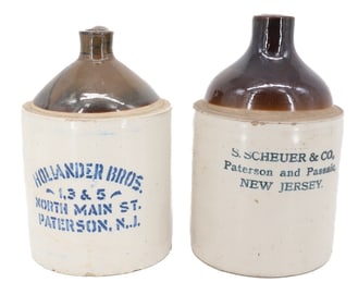 (2) STONEWARE  ADVERTISING JUGS