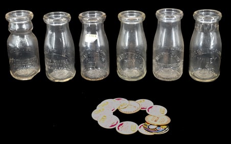 LOT OF HALF PINT MILK BOTTLES AND CAPS
