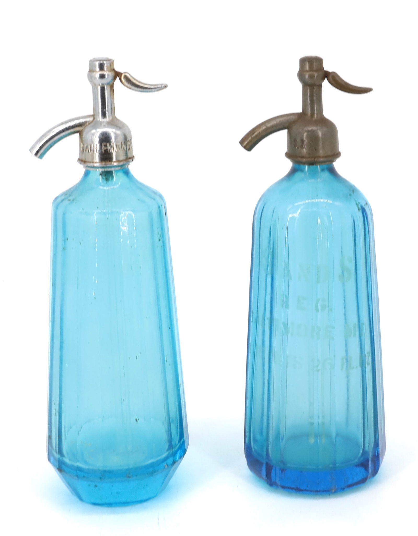 (2) BLUE GLASS SELTZER BOTTLES (1 of 6)