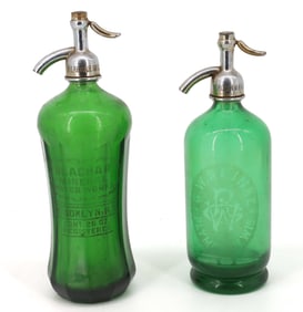(2) GREEN GLASS SELTZER BOTTLES