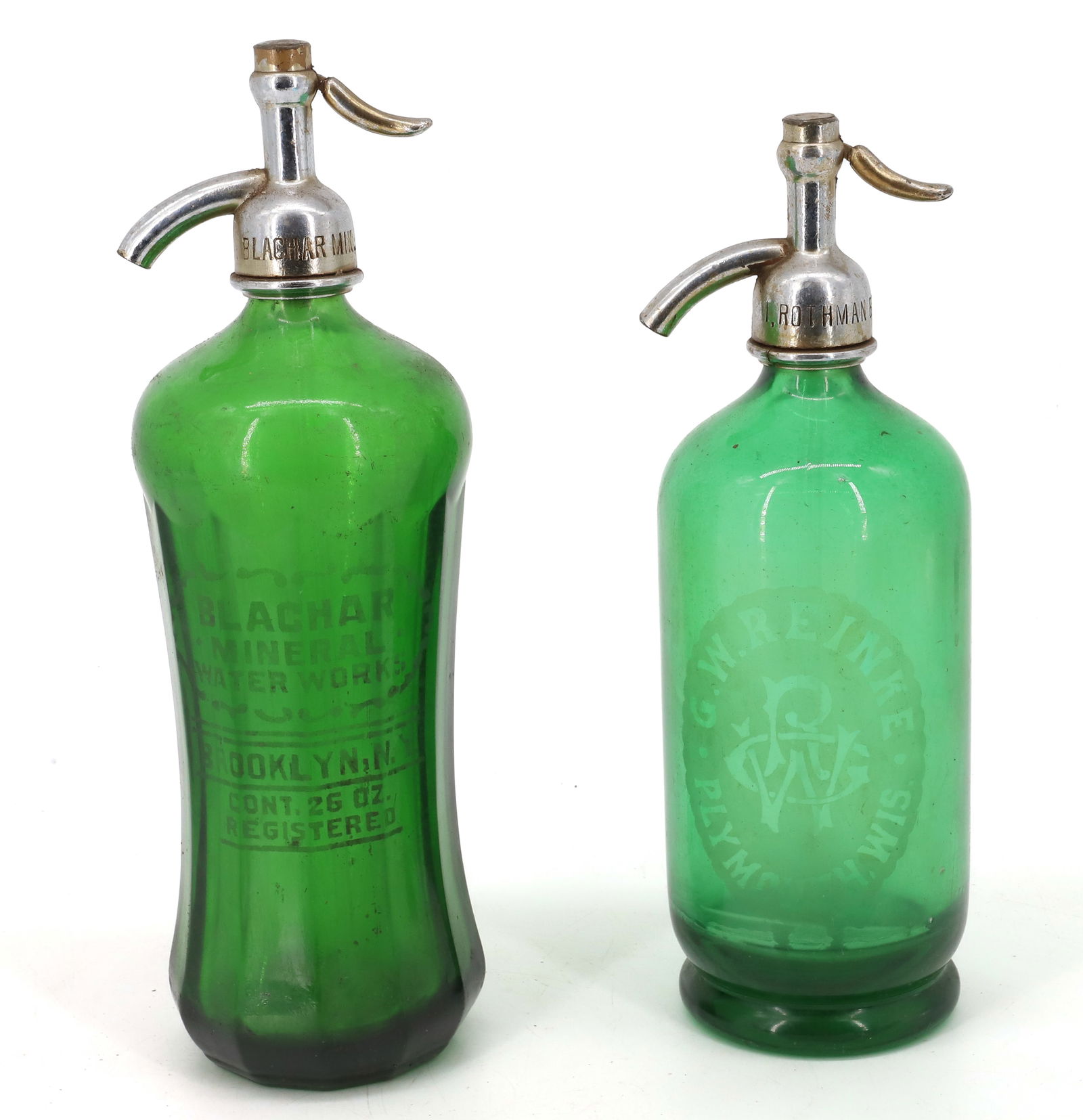 (2) GREEN GLASS SELTZER BOTTLES (1 of 4)