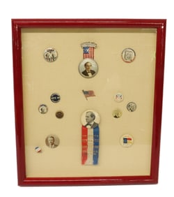 FRAMED LOT OF POLITICAL PINS