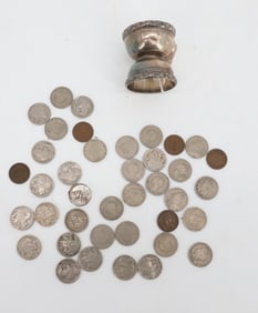 FRENCH SILVER EGG CUP, BUFFALO/LIBERTY NICKELS, INDIAN HEADS