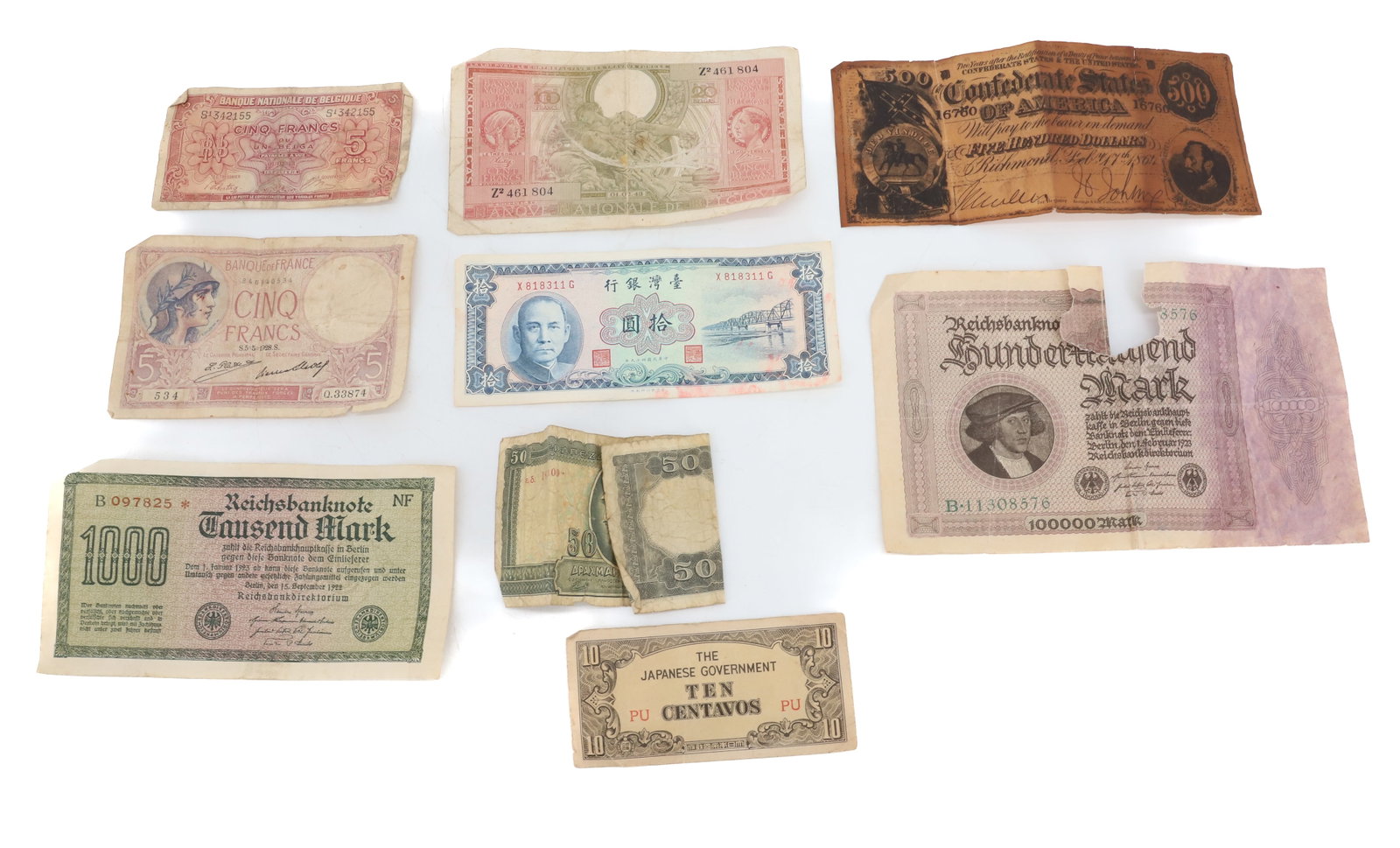 LOT OF VINTAGE PAPER CURRENCY: BELGIUM, JAPAN, GREECE, FRANCE, AND MORE. SEE PHOTOS. Terms: PLEASE READ CAREFULLY - Terms for Purchasing and Shipping of Auction Items. Please read carefully before bidding. All payments for purchase