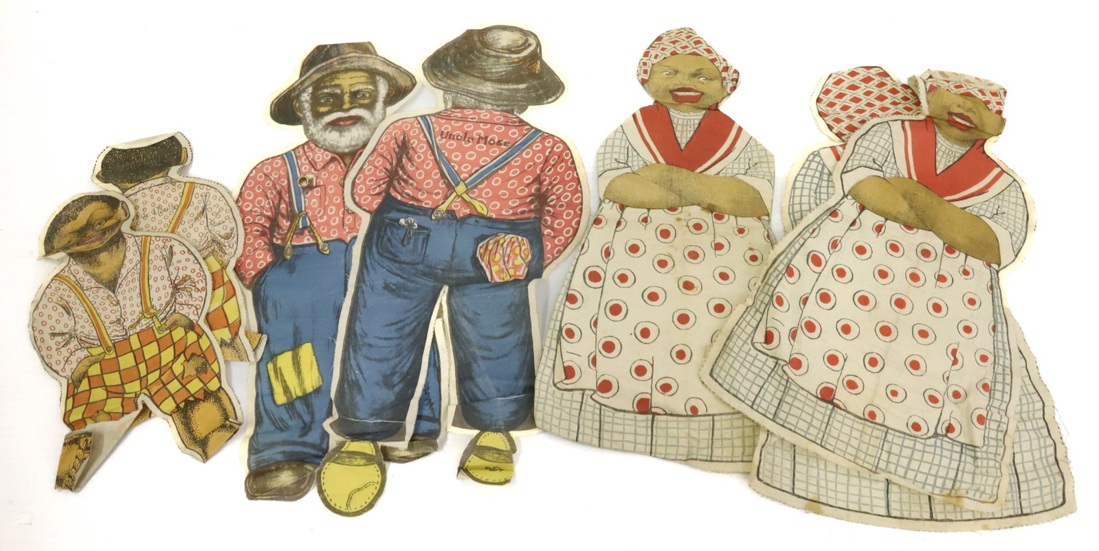 LOT OF AUNT JEMIMA AND UNCLE MOSE DOLL CUT-OUTS: PRINTED COTTON. ONE SEWN TOGETHER FOR DOLLS. LARGEST 15" L. PLEASE READ CAREFULLY - Terms for Purchasing and Shipping of Auction Items. Please read carefully before bidding. All payments for purchases