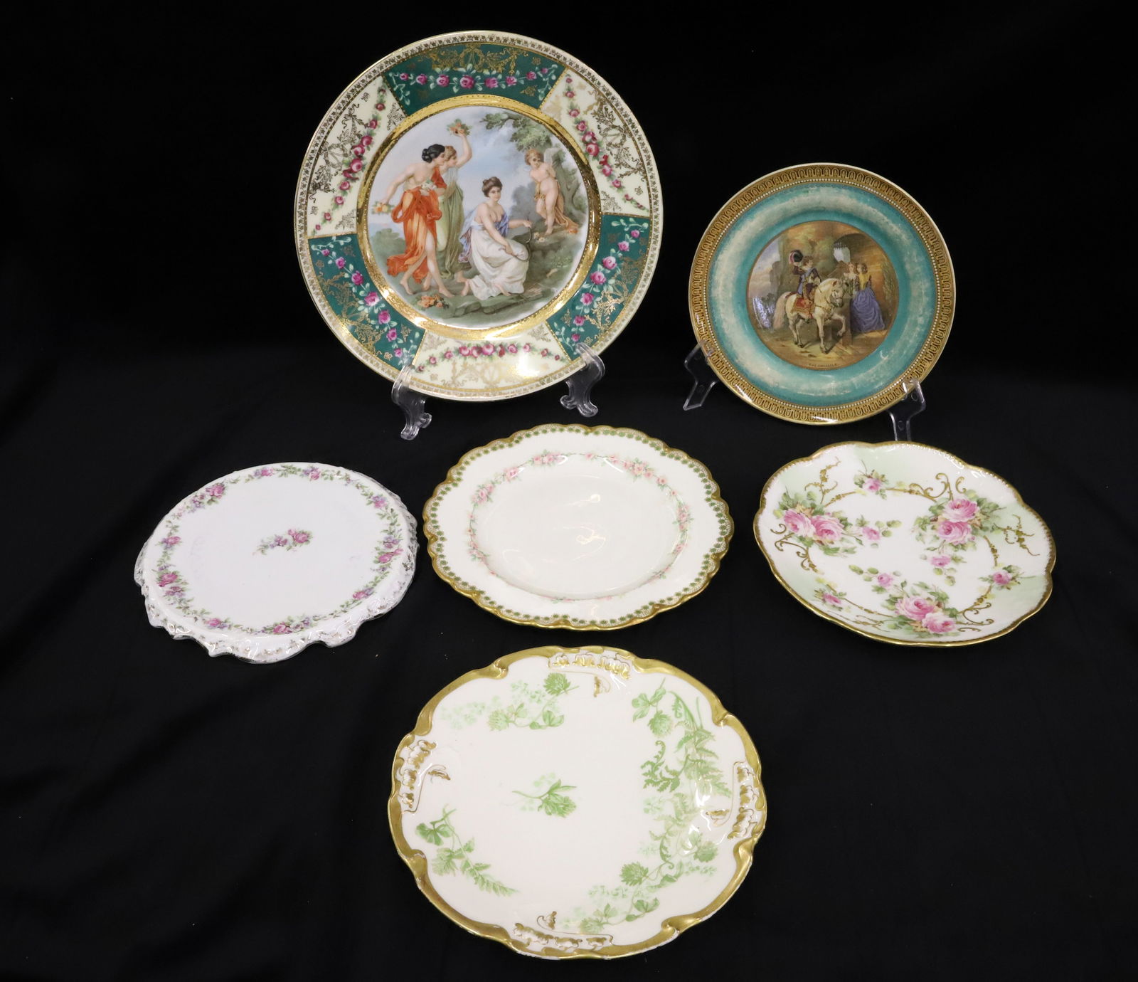 LOT OF DECORATED PORCELAIN PLATES: INCLUDING: LIMOGES, FRANCE, GERMANY AND AUSTRIA. LARGEST 9 1/2" D. PLATE WITH HORSE TITLED "THE CAVALIER". PLEASE READ CAREFULLY - Terms for Purchasing and Shipping of Auction Items. Please read caref