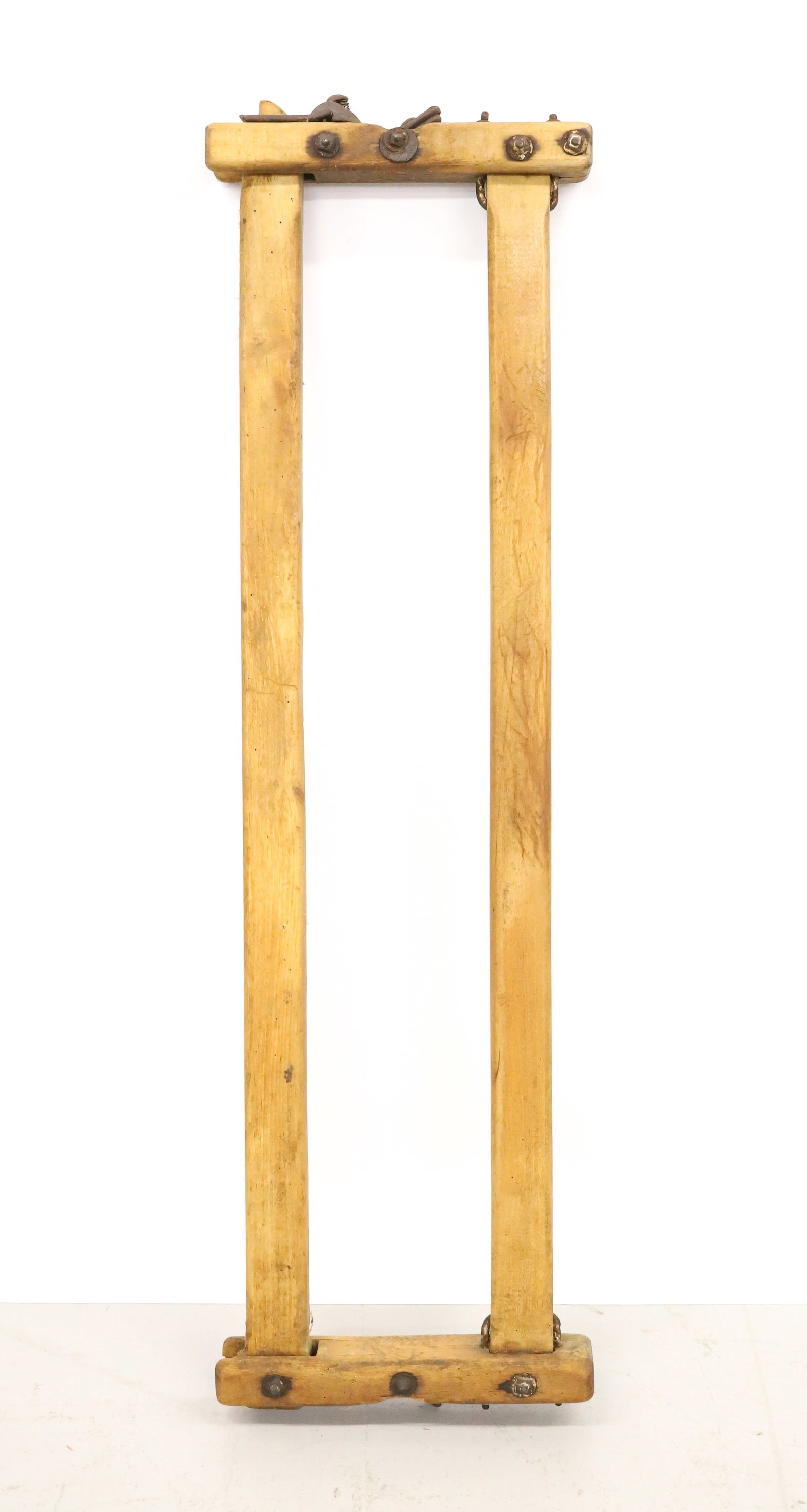 WOODEN COW STANCHION: WOOD AND IRON WITH "S" HOOK AT TOP - 48" X 14" PLEASE READ CAREFULLY - Terms for Purchasing and Shipping of Auction Items. Please read carefully before bidding. All payments for purchases will be made