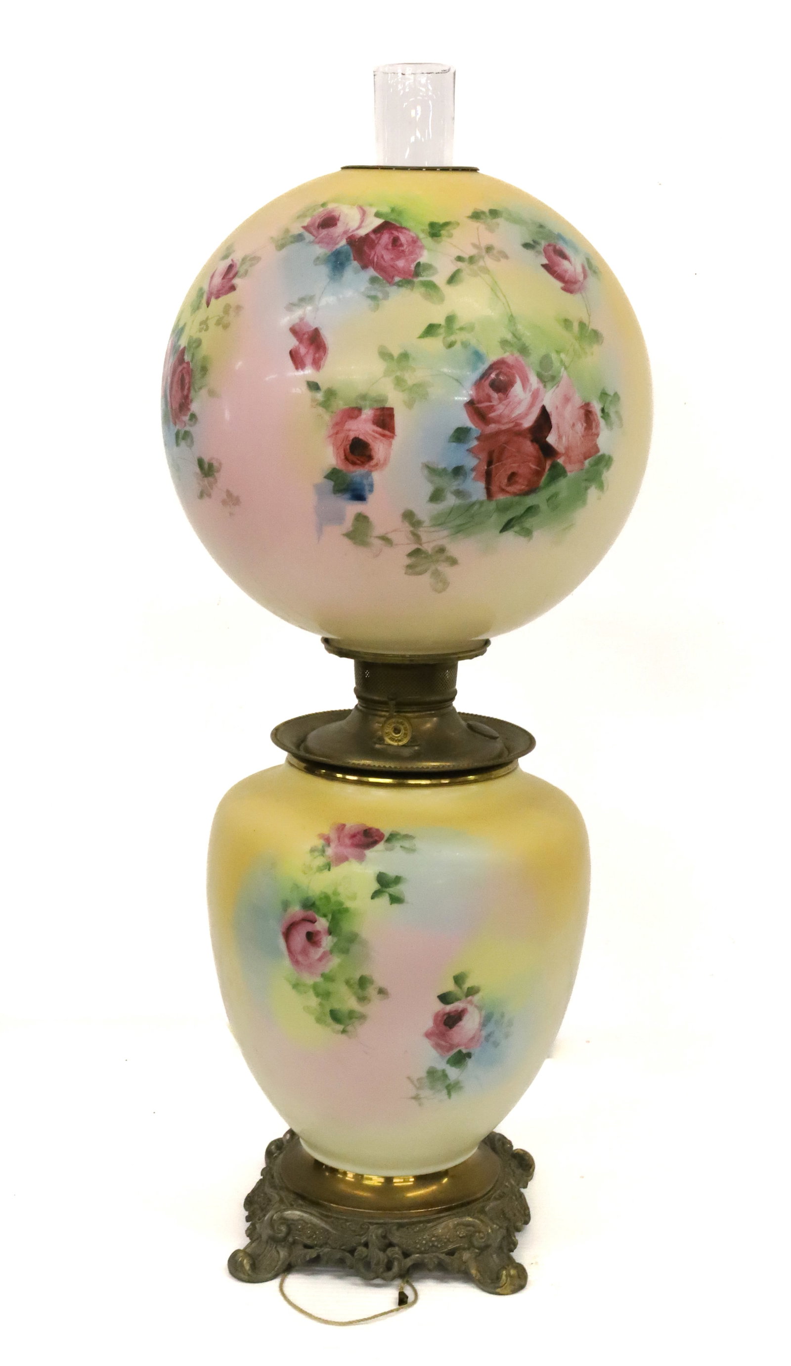 LG. GONE WITH THE WIND LIGHT: PAINTED WITH FLORAL MOTIF - 27 1/2" X 12" - ELECTRIFIED WITH PULL CORD PLEASE READ CAREFULLY - Terms for Purchasing and Shipping of Auction Items. Please read carefully before bidding. All payments fo