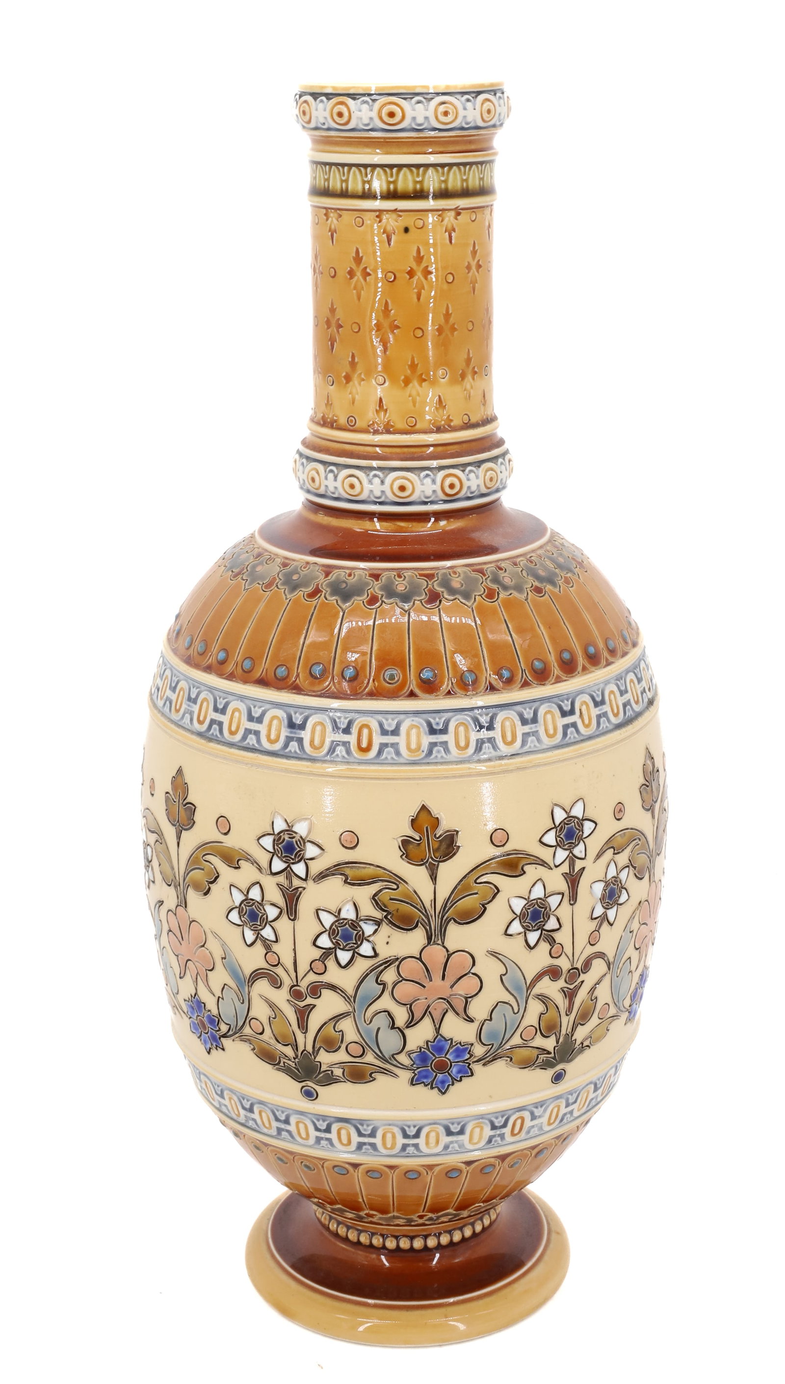 METTLACH VASE: BROWN TAN AND BLUE COLORS MARKED ON BASE 11" PLEASE READ CAREFULLY - Terms for Purchasing and Shipping of Auction Items. Please read carefully before bidding. All payments for purchases will be made t