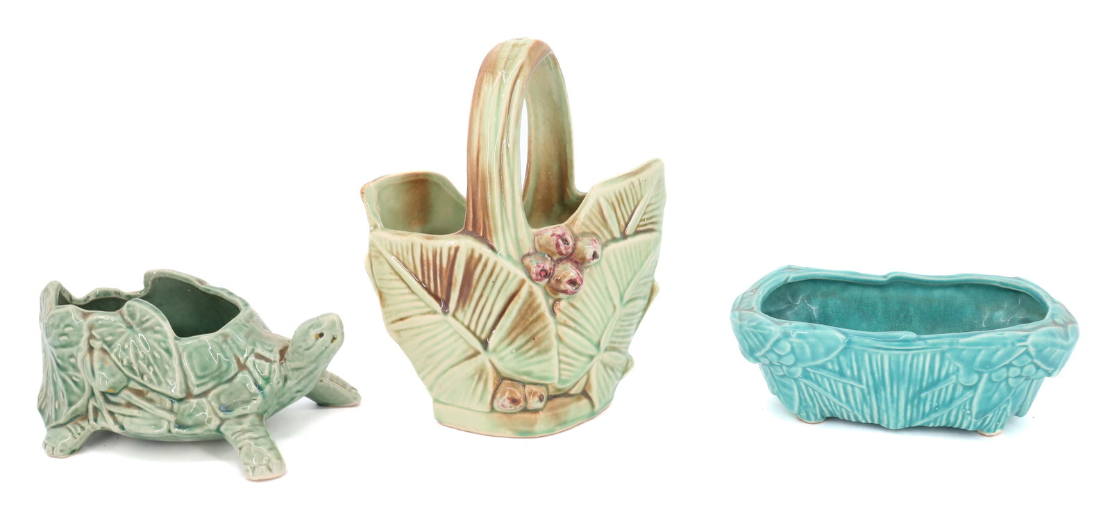 (3) MCCOY CERAMIC PLANTERS: EMBOSSED "MCCOY" ON BOTTOMS. TALLEST 9" H. PLEASE READ CAREFULLY - Terms for Purchasing and Shipping of Auction Items. Please read carefully before bidding. All payments for purchases will be made thr