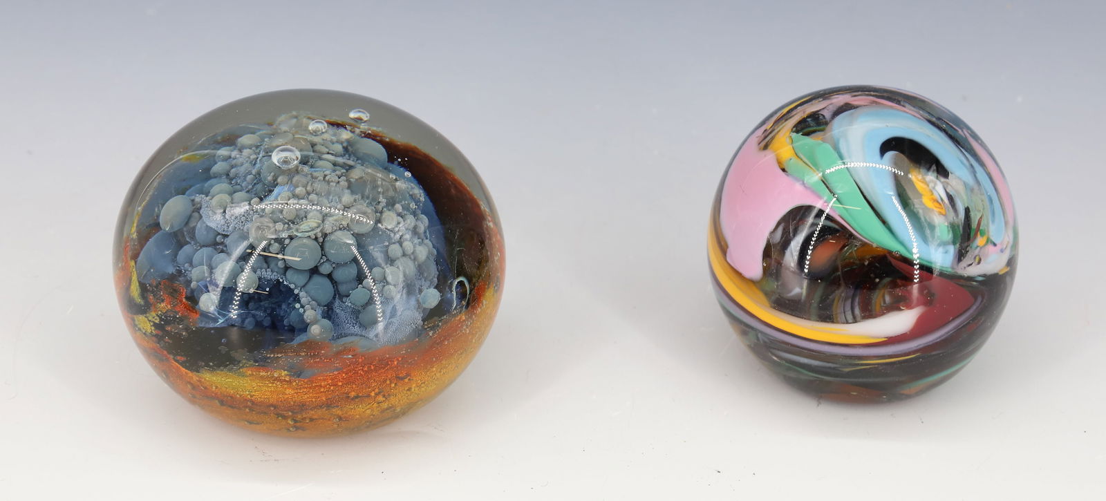 (2) ART GLASS PAPERWEIGHTS: MILROPA 1980 BLUE-GRAY CLOUD OF BUBBLES, AND MORRAVELLI 1994 2 1/4"H,2 1/2"H PLEASE READ CAREFULLY - Terms for Purchasing and Shipping of Auction Items. Please read carefully before bidding. All payme