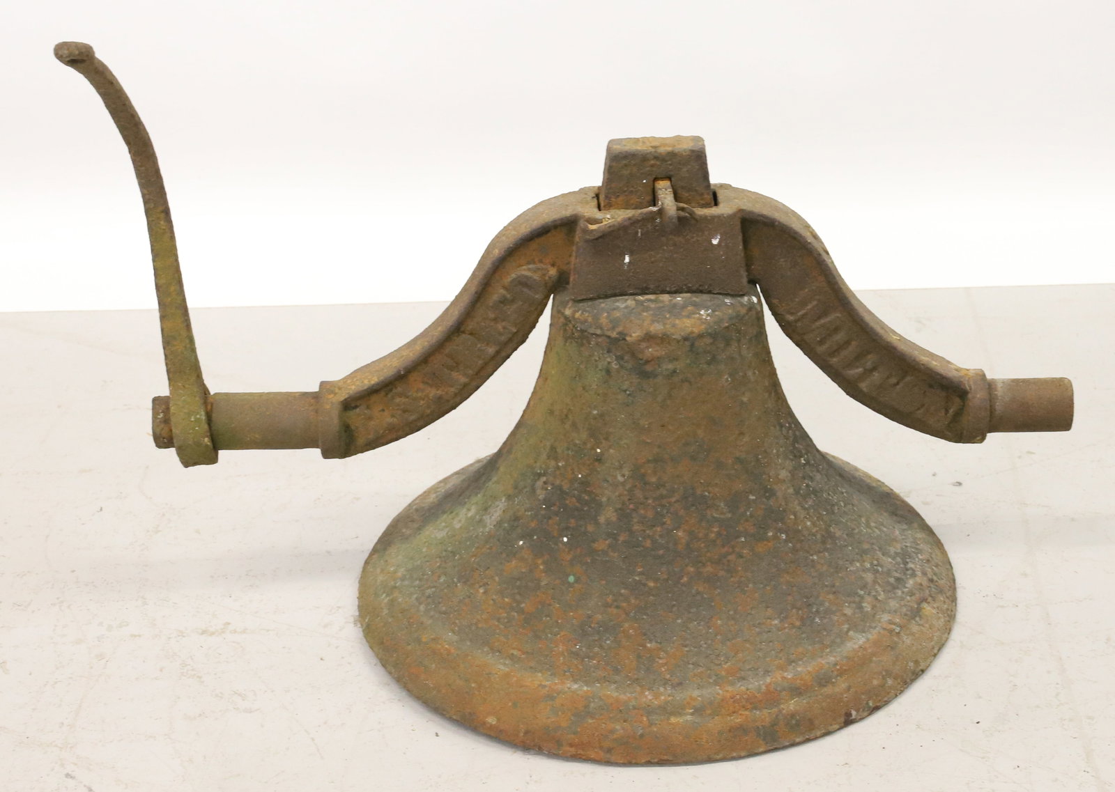 CAST IRON SCHOOL BELL: CRADLE MARKED; ES TREGO, MILTON - BELL IS 10 1/2" X 16" - SHIPPING NOT AVAILABLE PLEASE READ CAREFULLY - Terms for Purchasing and Shipping of Auction Items. Please read carefully before bidding. All p