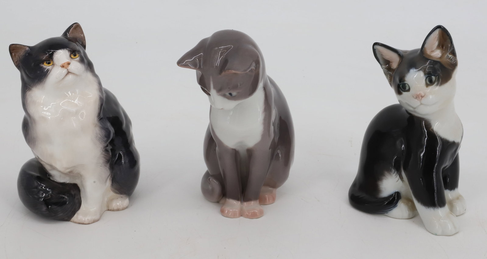 (3) PORCELAIN CAT FIGURINES: ROYAL DOULTON B&W CAT, ROSENTHAL B&W KITTEN, B&G GRAY CAT 5"H PLEASE READ CAREFULLY - Terms for Purchasing and Shipping of Auction Items. Please read carefully before bidding. All payments for purchas