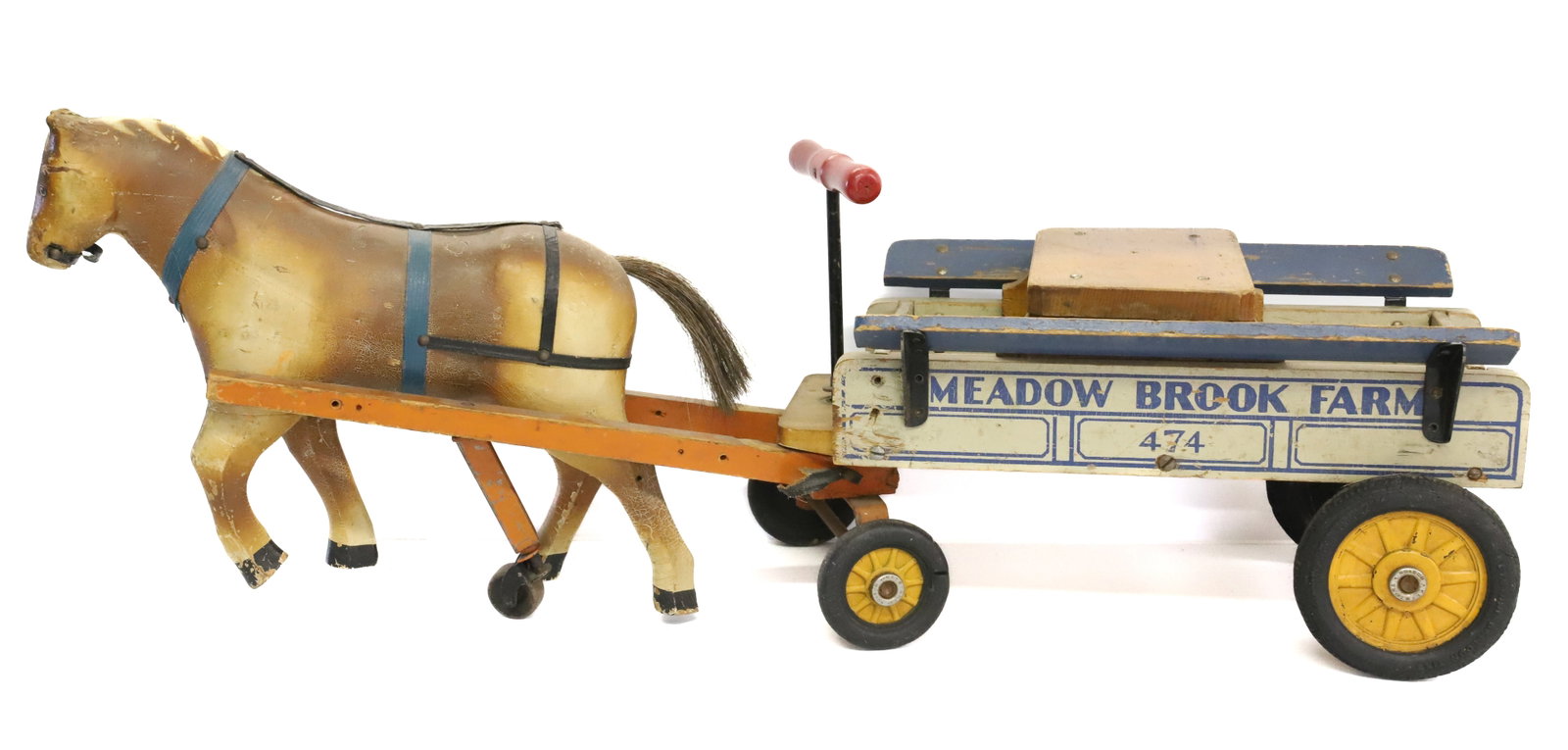 KEYSTONE MEADOW BROOK FARMS RIDE-EM WAGON: PAINTED WOOD. 33 1/2" TOTAL LENGTH. PLEASE READ CAREFULLY - Terms for Purchasing and Shipping of Auction Items. Please read carefully before bidding. All payments for purchases will be made through Li