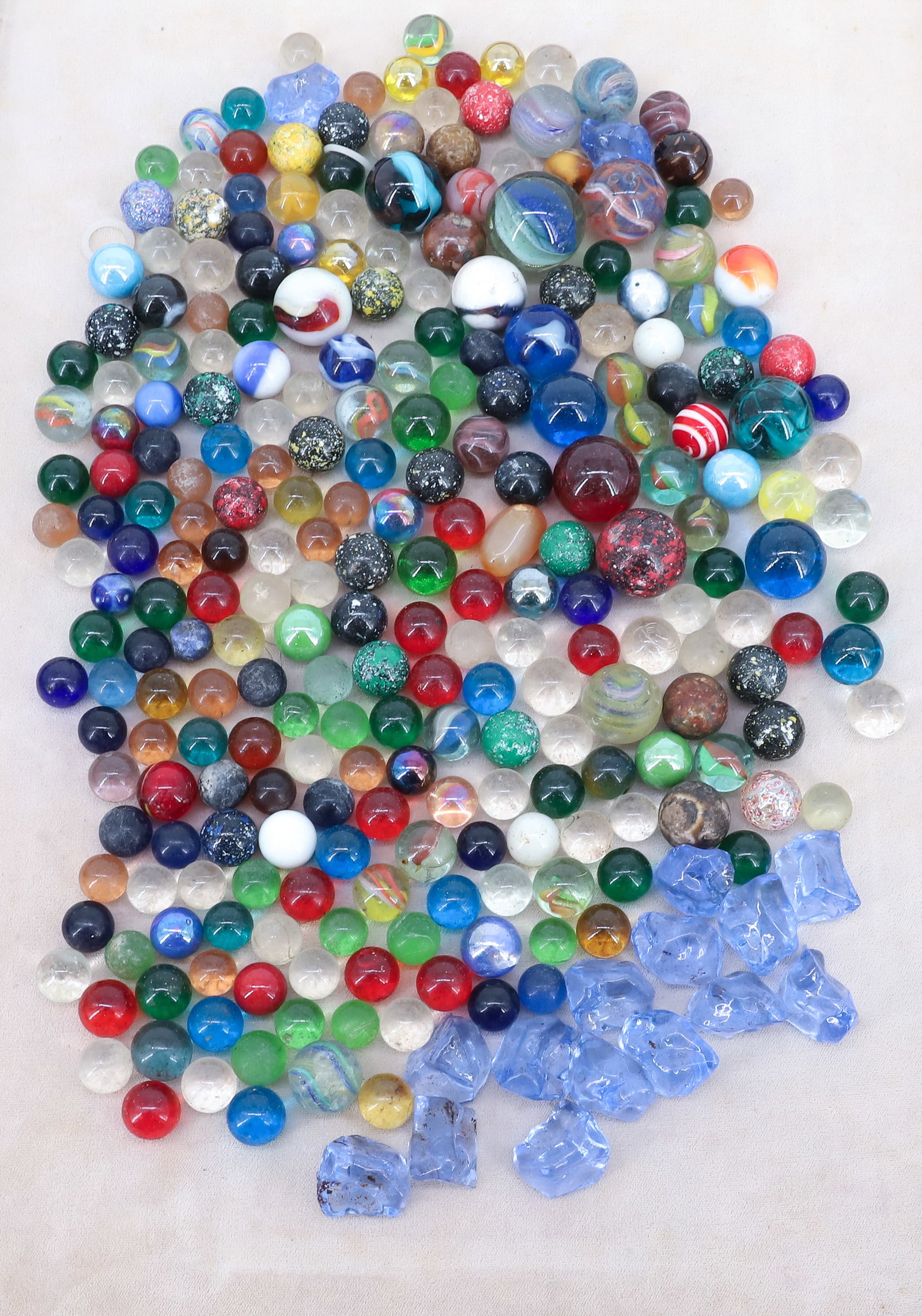 (3) GLASS JARS OF EARLY MARBLES: VARIOUS SIZES, COLORS, AND COMPOSITION - SOME PIECES OF COLORED GLASS PLEASE READ CAREFULLY - Terms for Purchasing and Shipping of Auction Items. Please read carefully before bidding. All payments for
