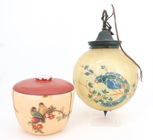 ART DECO HANGING LIGHT AND BIRD MOTIF SHADE