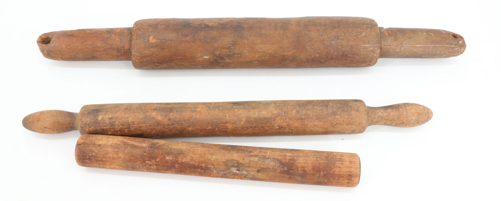 (2) WOODEN ROLLING PINS AND THERMOMETER: PRIMITIVE ONE PIECE ROLLING PINS (17" AND 20" L) WITH THERMOMETER IN WOODEN HOLDER MARKED; ALCOHOLOMETER PLEASE READ CAREFULLY - Terms for Purchasing and Shipping of Auction Items. Please read careful