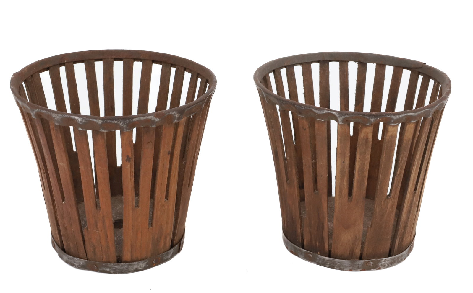 (2) SHAKER PRODUCE BASKETS: WOOD AND METAL CONSTRUCTION - 3 3/4" X 4" PLEASE READ CAREFULLY - Terms for Purchasing and Shipping of Auction Items. Please read carefully before bidding. All payments for purchases will be made thro