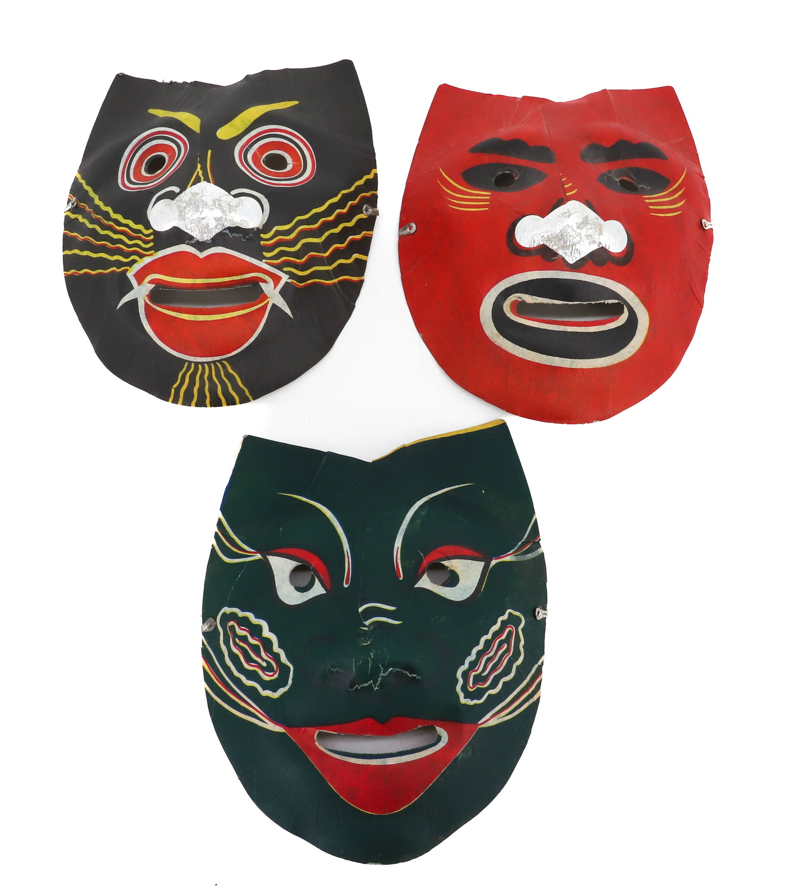 LOT O (3) VINTAGE MASKS: PRESSED PAPER MASKS, MADE IN OCCUPIED JAPAN - 7 1/4" PLEASE READ CAREFULLY - Terms for Purchasing and Shipping of Auction Items. Please read carefully before bidding. All payments for purchases will b