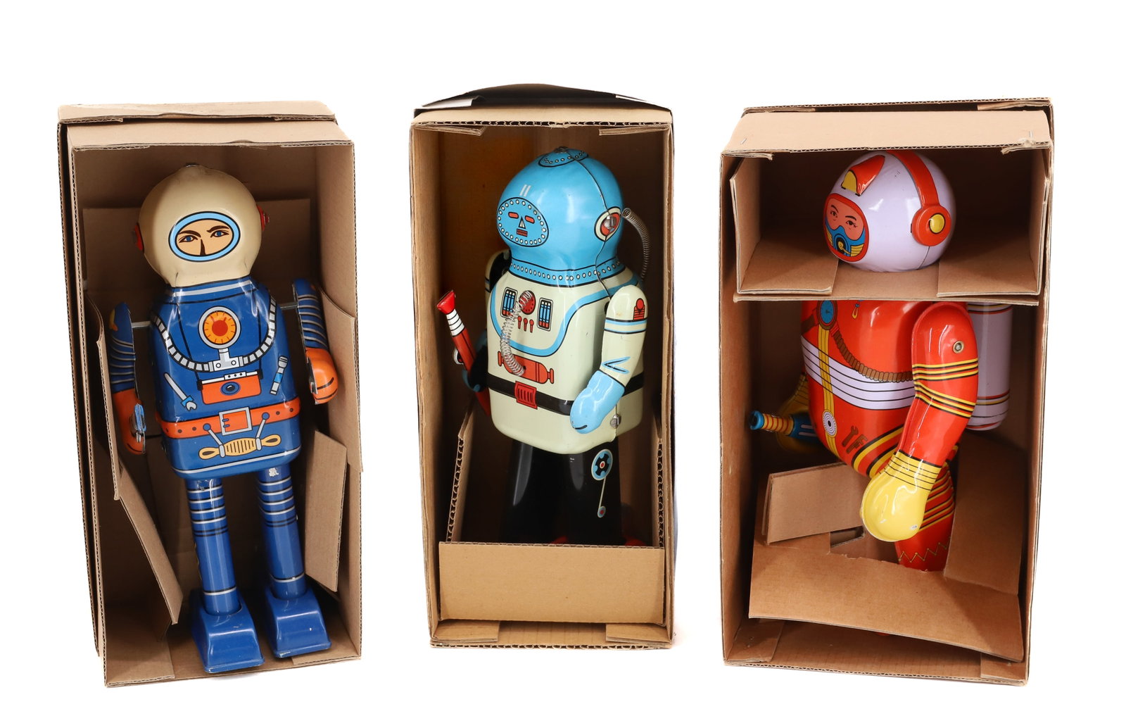 (3) TIN LITHO ROBOT TOYS: LARGEST 8 1/2" H. ORIGINAL BOXES. MADE IN CHINA. PLEASE READ CAREFULLY - Terms for Purchasing and Shipping of Auction Items. Please read carefully before bidding. All payments for purchases will be ma