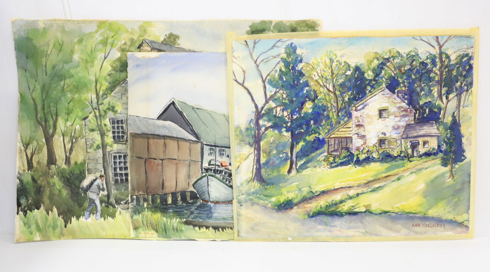 LOT OF (3) VINTAGE WATERCOLORS: TWO SGND. "EGON LACHNER". THE OTHER "ANN MCCLOSKEY". UNFRAMED. LARGEST 18" X 24". PLEASE READ CAREFULLY - Terms for Purchasing and Shipping of Auction Items. Please read carefully before bidding. All 
