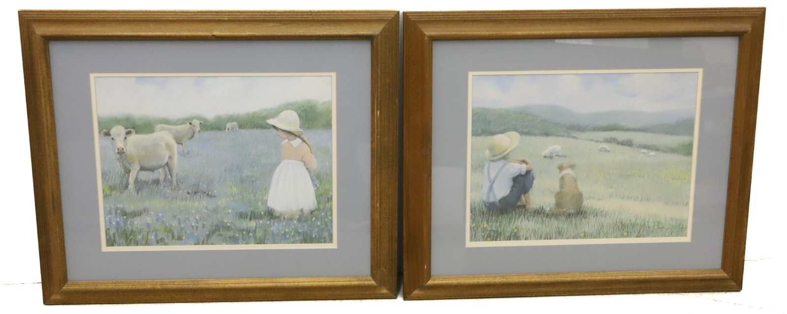 PAIR OF SIGNED PRINTS: GIRL WITH COWS AND BOY/DOG WITH SHEEP. MATTED AND FRAMED. TOTAL SIZE 19" X 23". PLEASE READ CAREFULLY - Terms for Purchasing and Shipping of Auction Items. Please read carefully before bidding. All pa