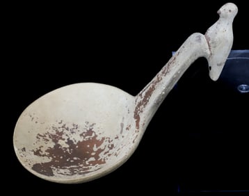 17TH C. POTTERY EFFIGY LADLE