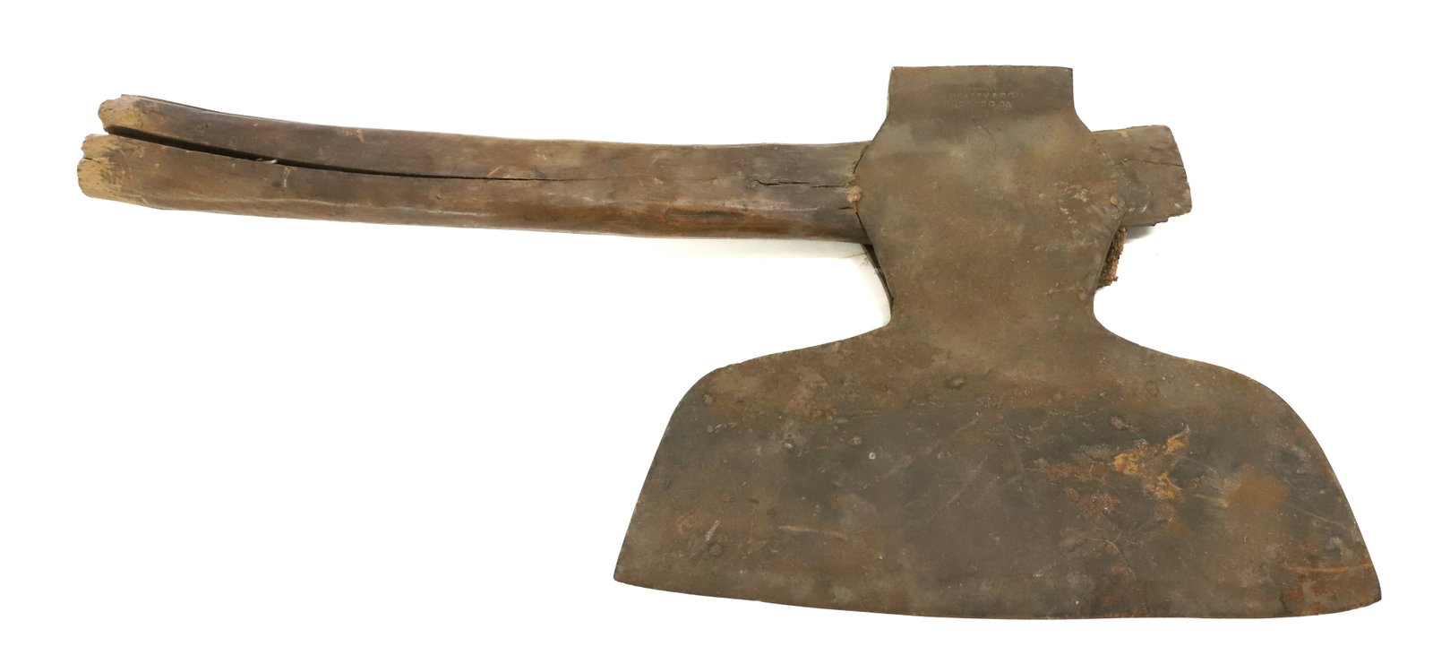 ANTIQUE BEATTY BROAD AXE: WM. BEATTY & SON, CHESTER, PA. HEAD IS 9 1/2" X 12". PLEASE READ CAREFULLY BEFORE BIDDING. ALL PAYMENTS MUST BE MADE BEFORE ITEMS CAN BE SHIPPED. BUYERS CAN PAY VIA LIVE AUCTIONEERS PAYMENT CENTER IF 