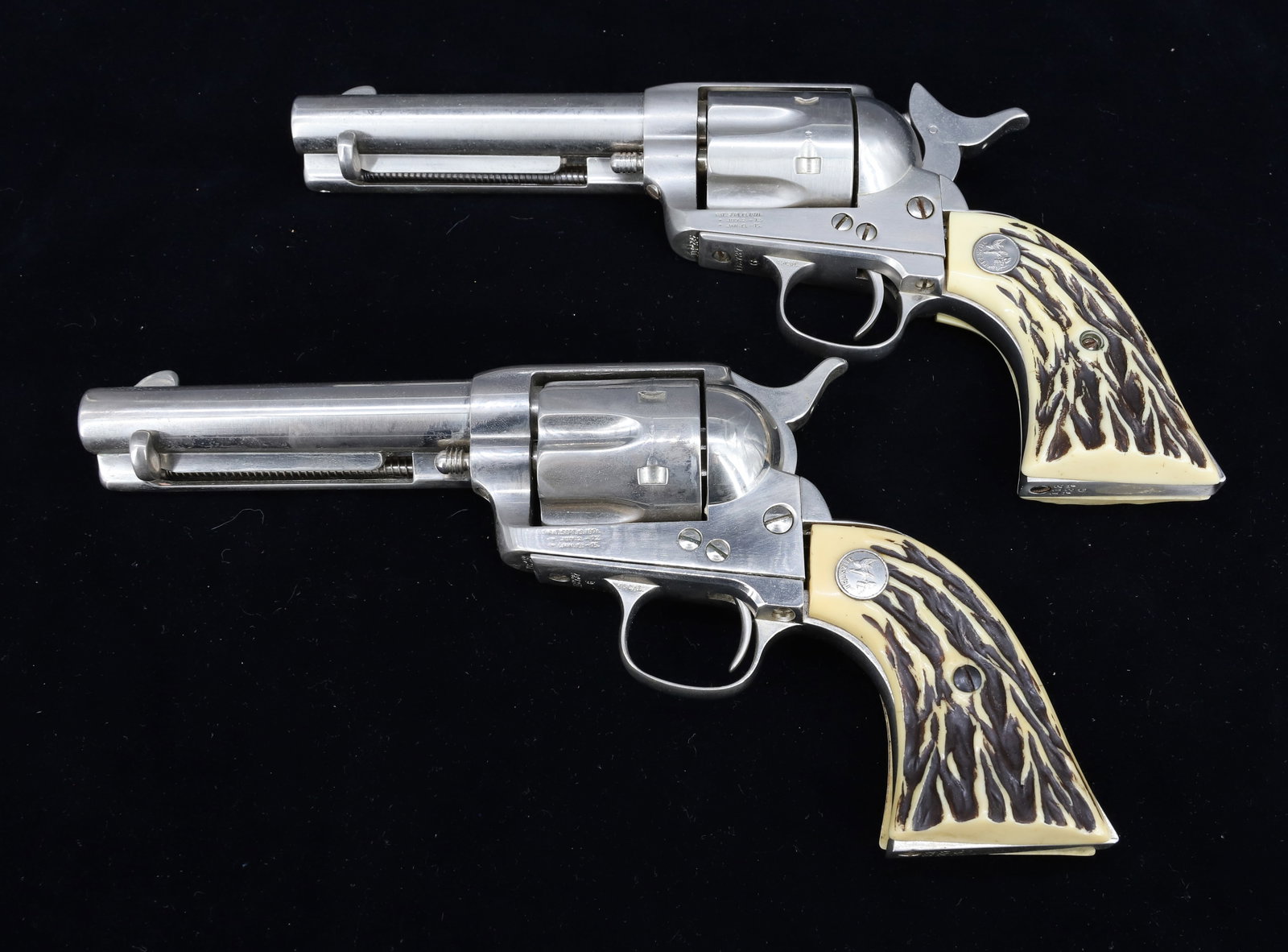 PAIR OF PROP (REPLICA) GUNS: MRKD. COLT'S PT FA MFG. CO. 45 CAL. 9 3/4" L. PLEASE READ CAREFULLY BEFORE BIDDING. ALL PAYMENTS MUST BE MADE BEFORE ITEMS CAN BE SHIPPED. BUYERS CAN PAY VIA LIVE AUCTIONEERS PAYMENT CENTER IF HAVING 
