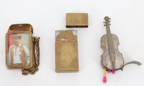 (3) BRASS MATCH HOLDERS