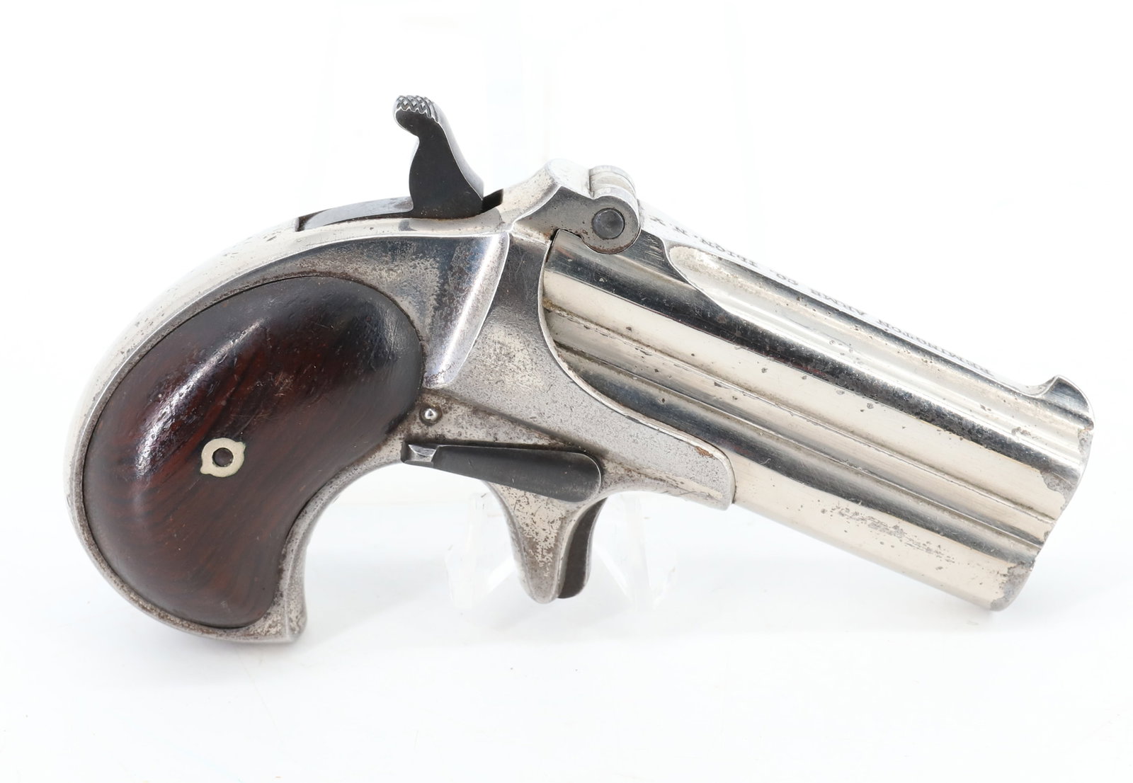 REMINGTON MODEL 95, OVER AND UNDER DERRINGER: 41 CAL, SERIAL# 626, 3" BARRELS, NICKEL, WITH ROSEWOOD GRIPS ANTIQUE OR BLACK POWDER, NO REGISTRATION OR TRANSFER REQUIRED PLEASE READ CAREFULLY BEFORE BIDDING. ALL PAYMENTS MUST BE MADE BEFORE ITEMS 