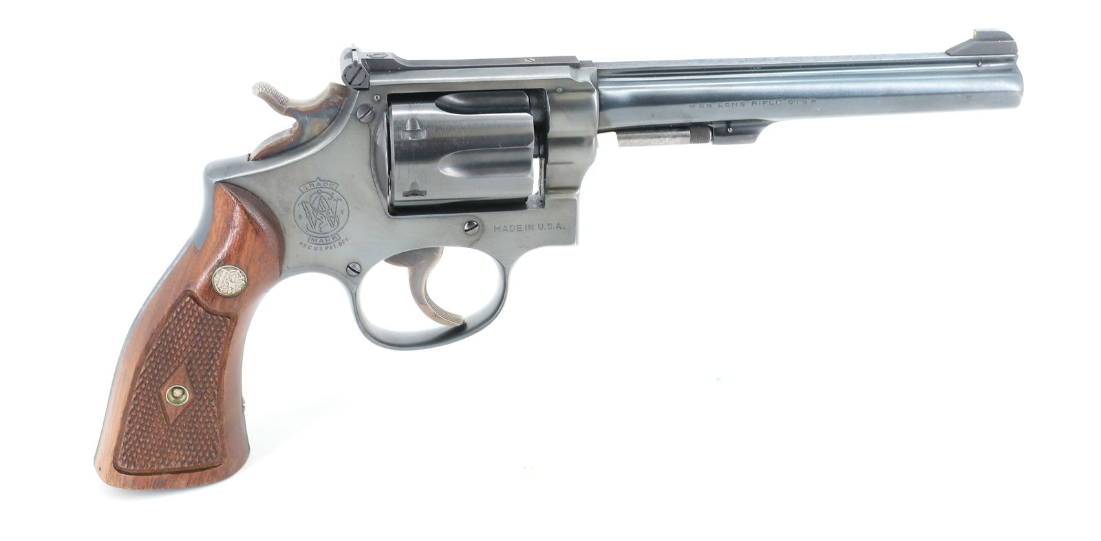 SMITH AND WESSON PRE 17 MODEL REVOLVER: 22 LR, SERIAL# 17885, 6" BARREL THIS GUN REQUIRES A BACKGROUND CHECK, FEDERAL FIREARMS LICENSE. OR TRANSFER TO AN FFL HOLDER PLEASE READ CAREFULLY BEFORE BIDDING. ALL PAYMENTS MUST BE MADE BEFORE ITEM