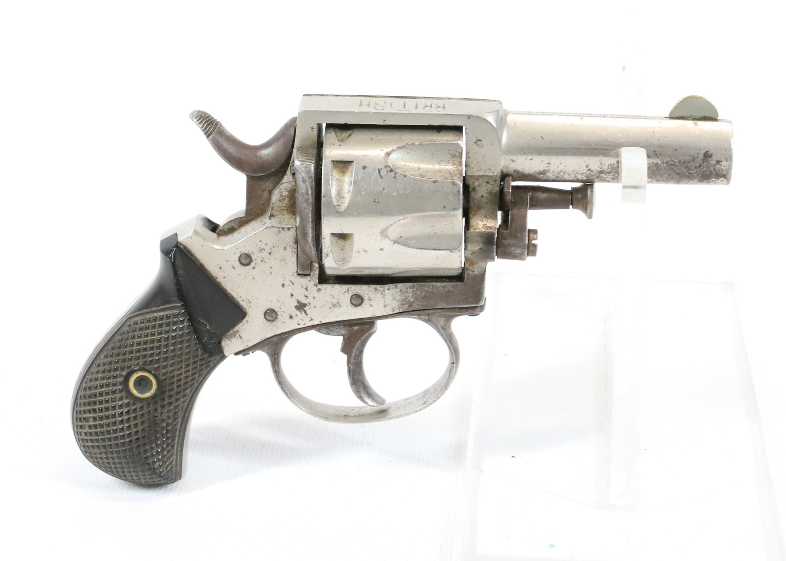 ANTIQUE FOREHAND AND WADSWORTH REVOLVER: BRITISH BULLDOG DOUBLE ACTION REVOLVER, 32 CAL, 2 1/4" BARREL, WITH NICKEL FINISH
