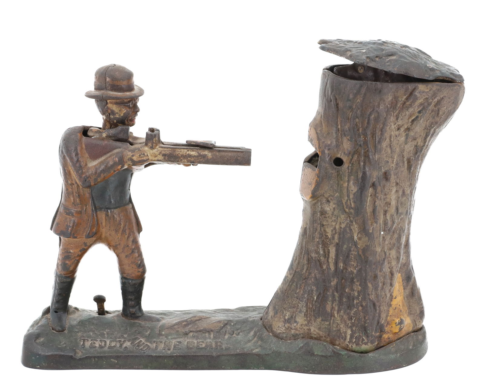 J & E STEVENS TEDDY & THE BEAR MECHANICAL BANK 