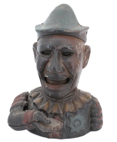 CAST IRON MECHANICAL CLOWN BANK 