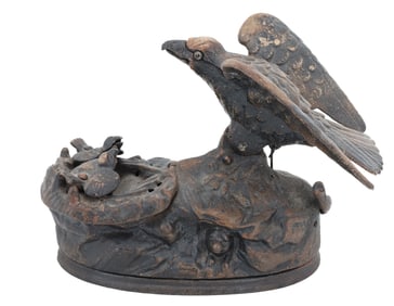 J&E STEVENS EAGLE & EAGLETS MECHANICAL BANK 
